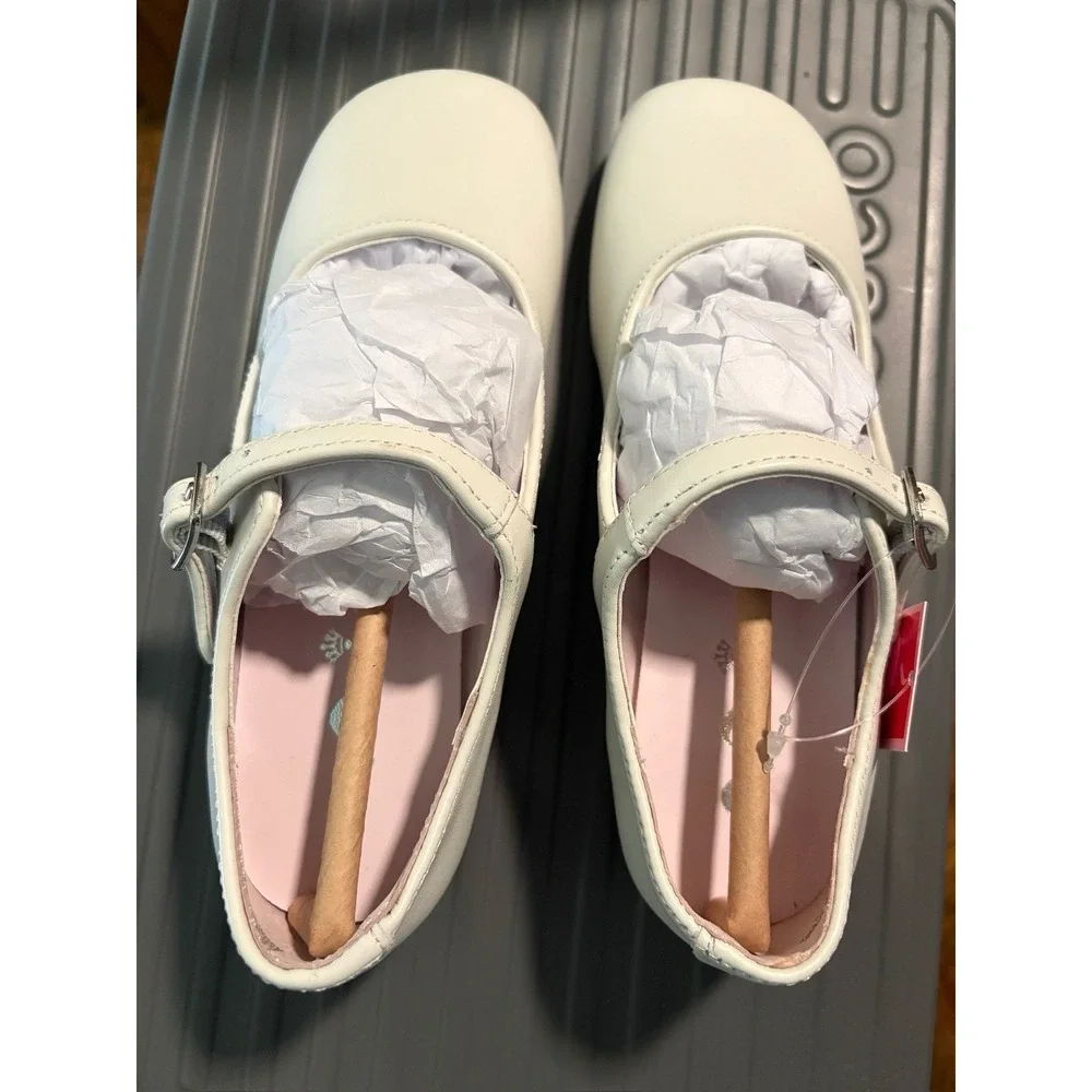 Nina Memory Foam Girls White Leather Mary Jane Dress Shoes Buckle US 12.5 M
